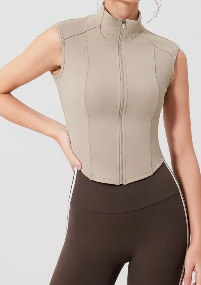 Khaki Sleeveless Activewear Jacket