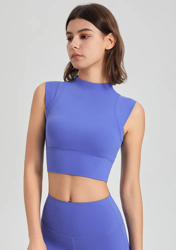 Blue Mock Neck Athleisure Vest Top