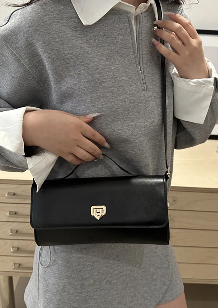 BLACK TOP HANDLE RECTANGULAR SLING BAG