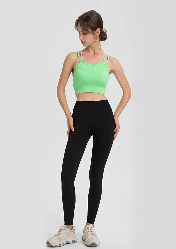 RIBBED STRAPY FLUROSCENT GREEN SPORTS BRA