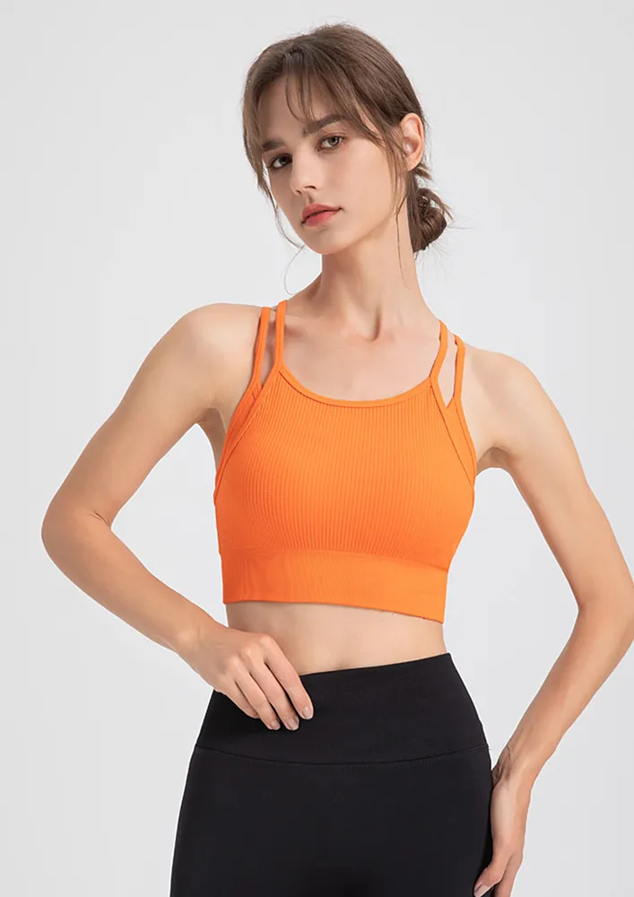 RIBBED STRAPPY ORANGE SPORTS BRA