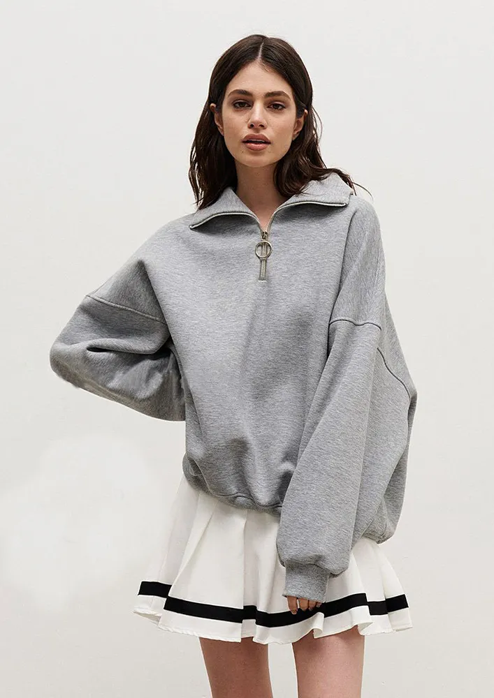 HALF-ZIPPER GREY LOOSE SWEATSHIRT