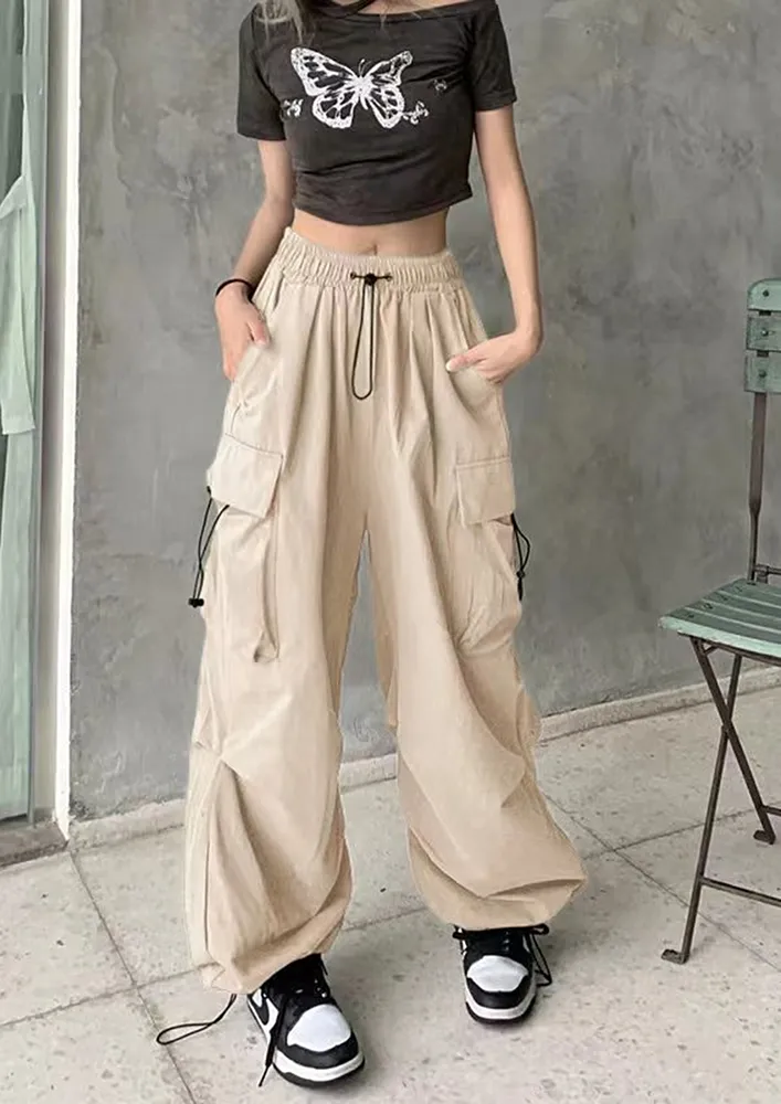 Apricot Cord Stopper Waist Parachute Pants