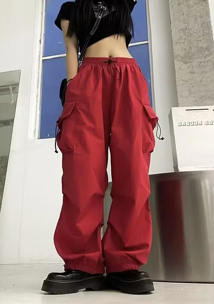 Red Cord Stopper Waist Parachute Pants