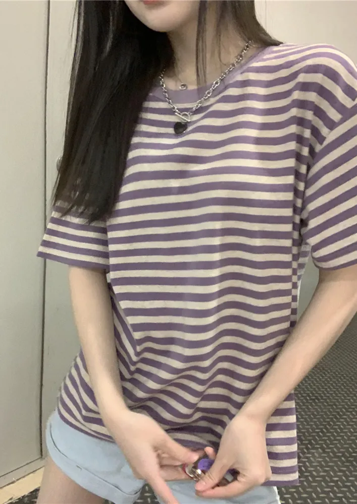 Purple Striped Short Sleeve T-shirt
