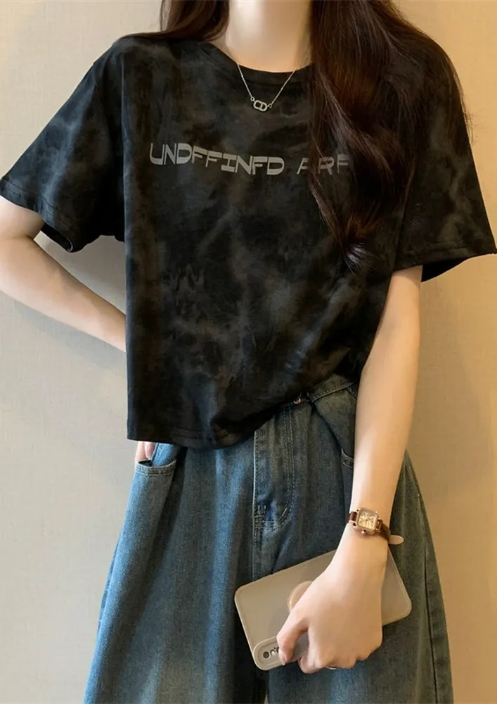 Black Typographic Tie-dye T-shirt