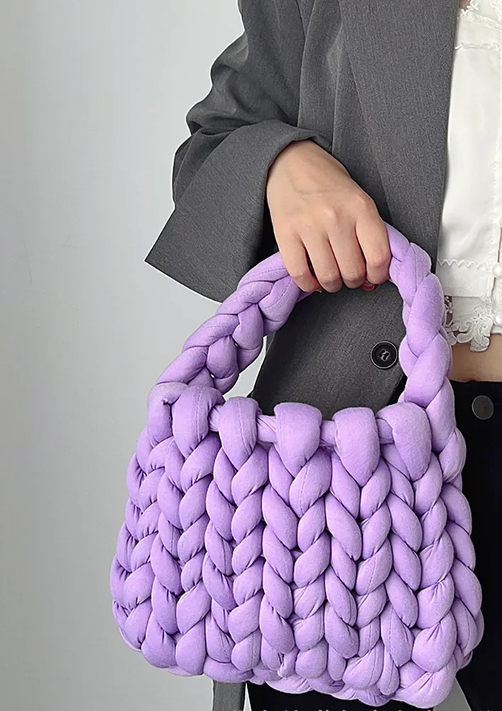 PURPLE BRAIDED GEOMETRIC HANDBAG