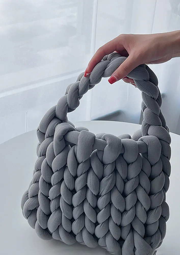 GREY BRAIDED GEOMETRIC HANDBAG