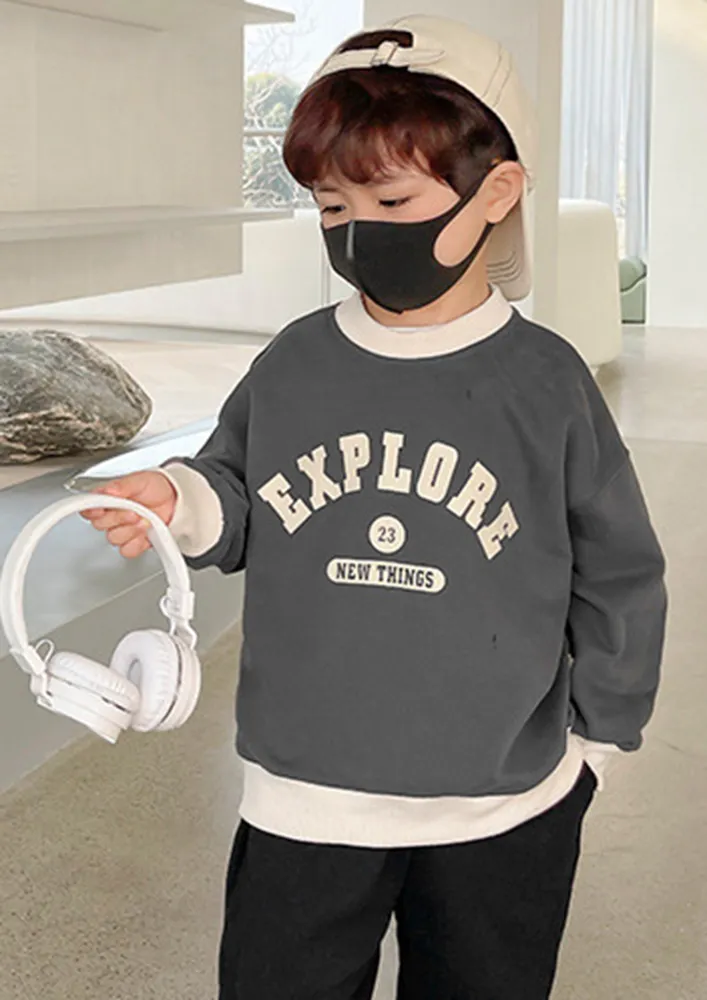 Boys Typographic Print Grey Sweatshirt