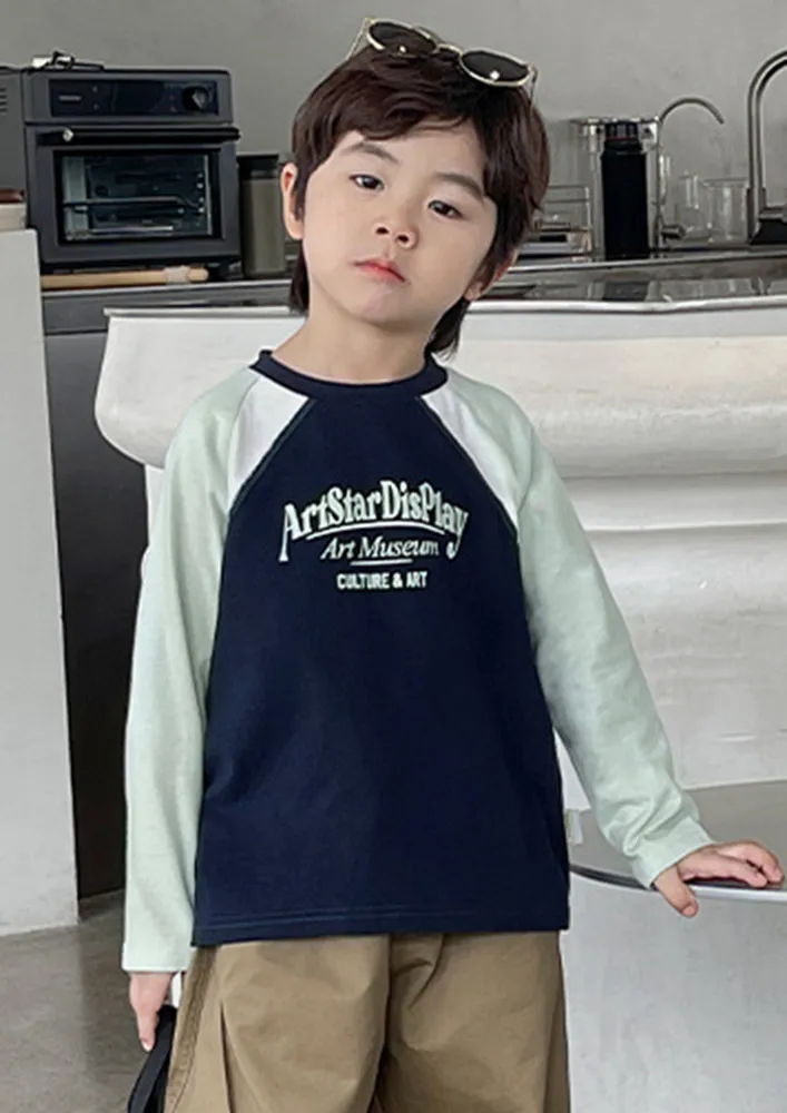 Boys Blue And Green Typographic T-shirt