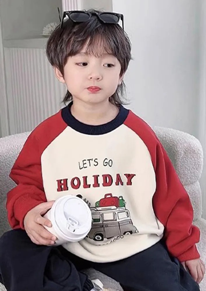 Graphic Print Boys Red Raglan Sleeve Sweatshirt