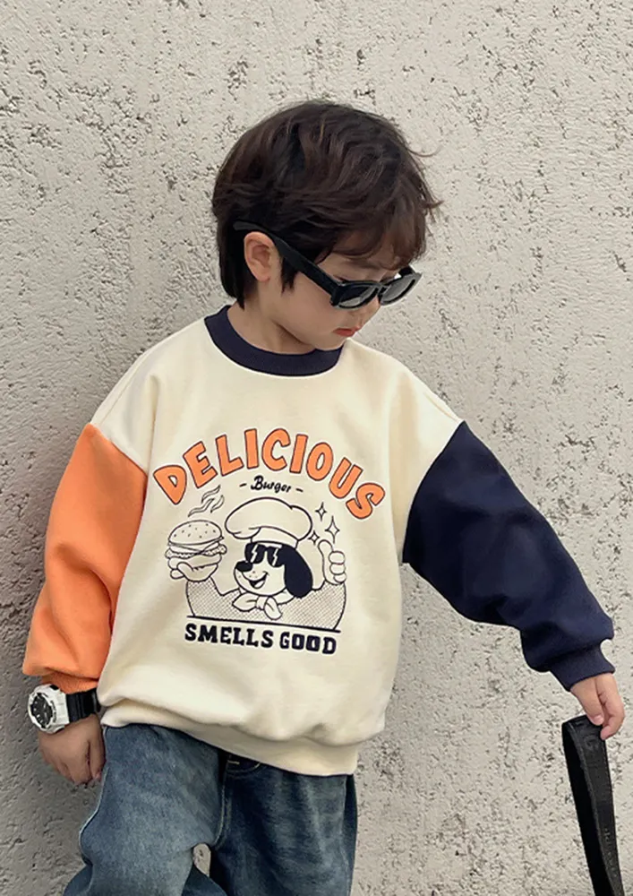 Graphic Orange & Beige Sweatshirt For Boys