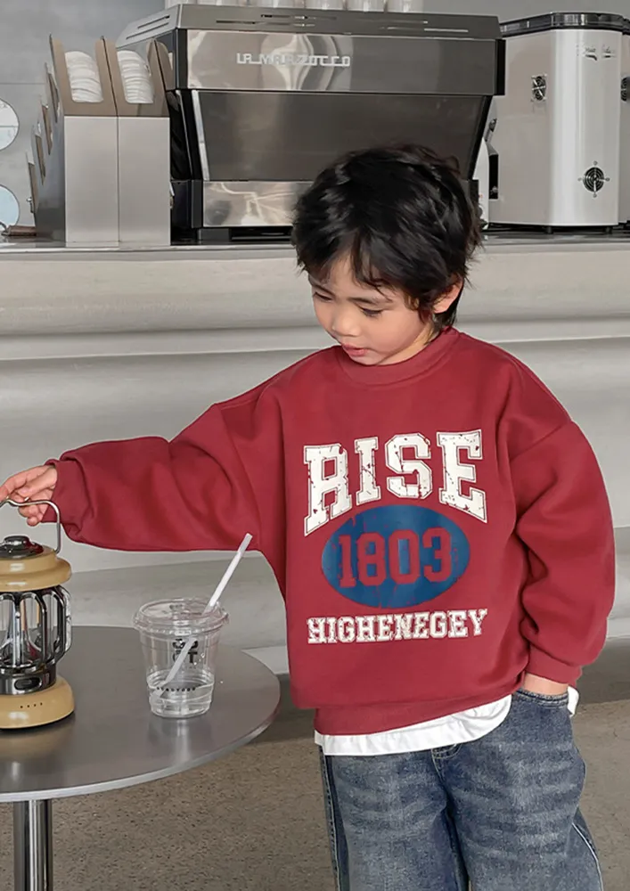 Red Typographic Front Boys Sweatshirt