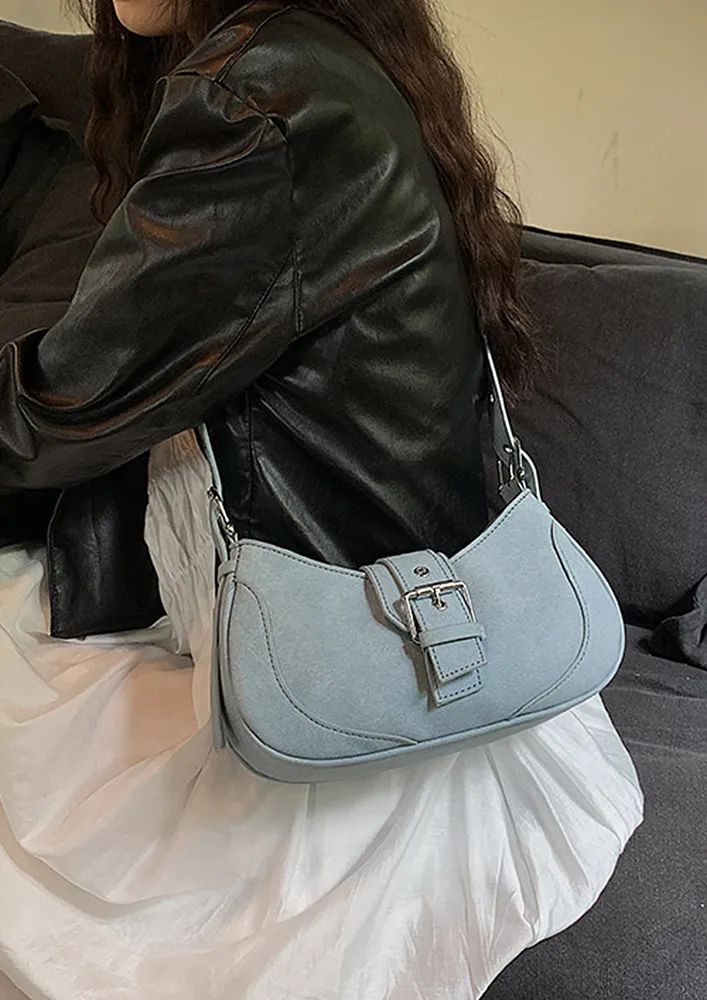 BUCKLE DESIGN PU GREY SHOULDER BAG