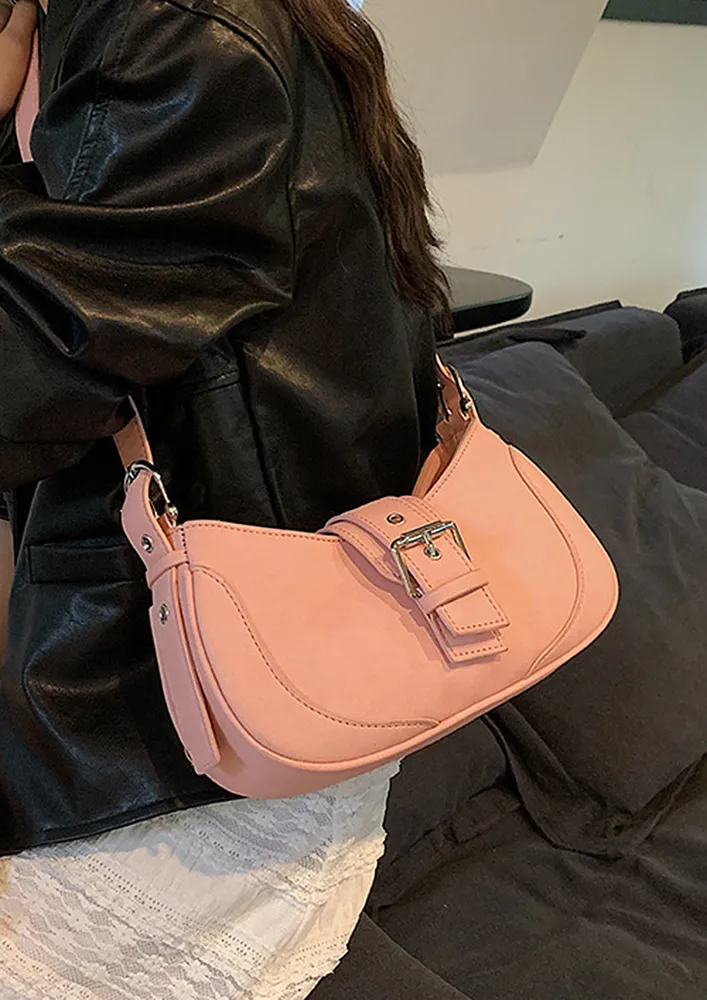 BUCKLE DESIGN PU PINK SHOULDER BAG