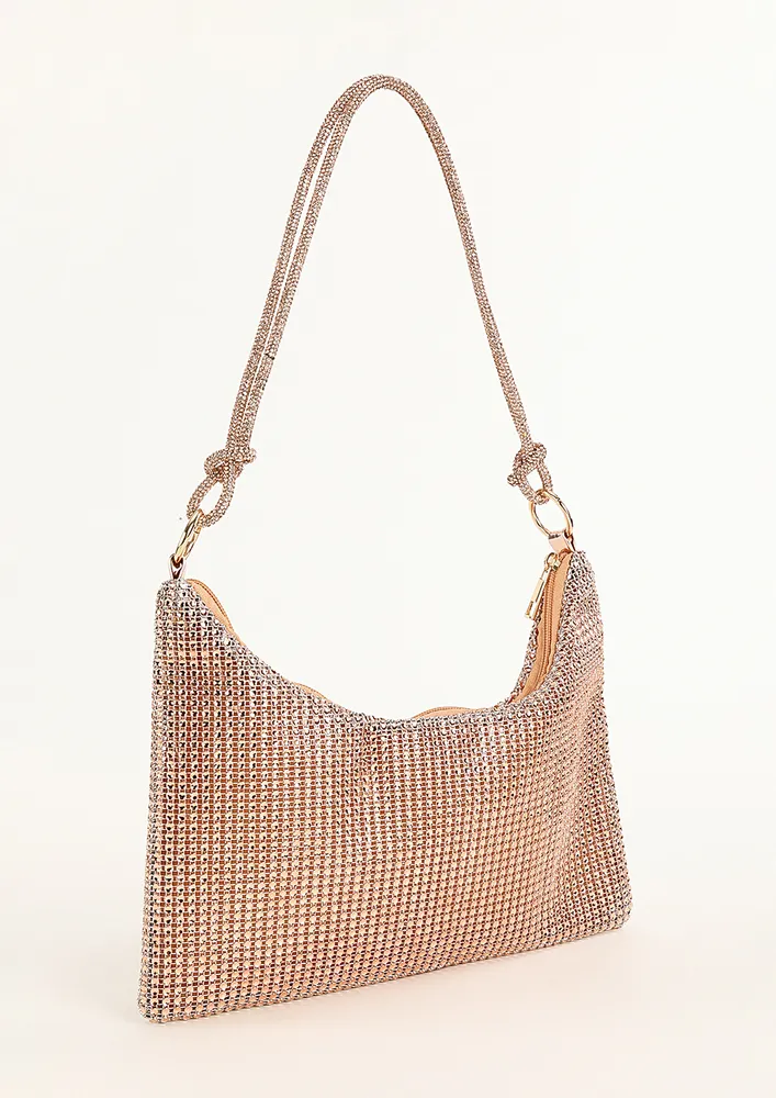 RHINESTONES EMBEDDED SHOULDER BAG