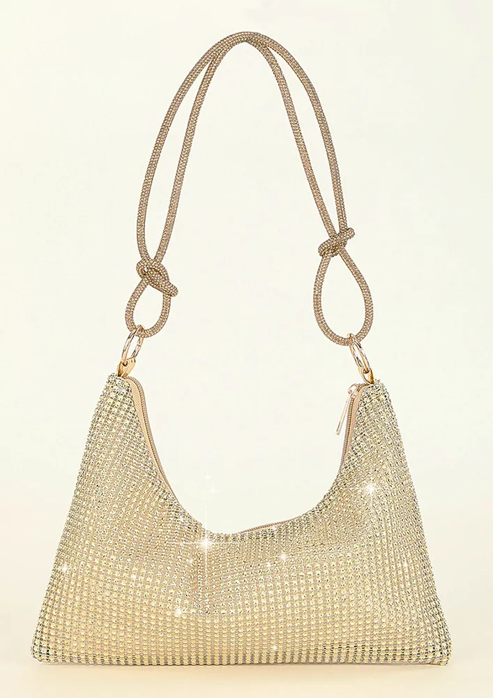 GOLDEN RHINESTONES EMBEDDED SHOULDER BAG