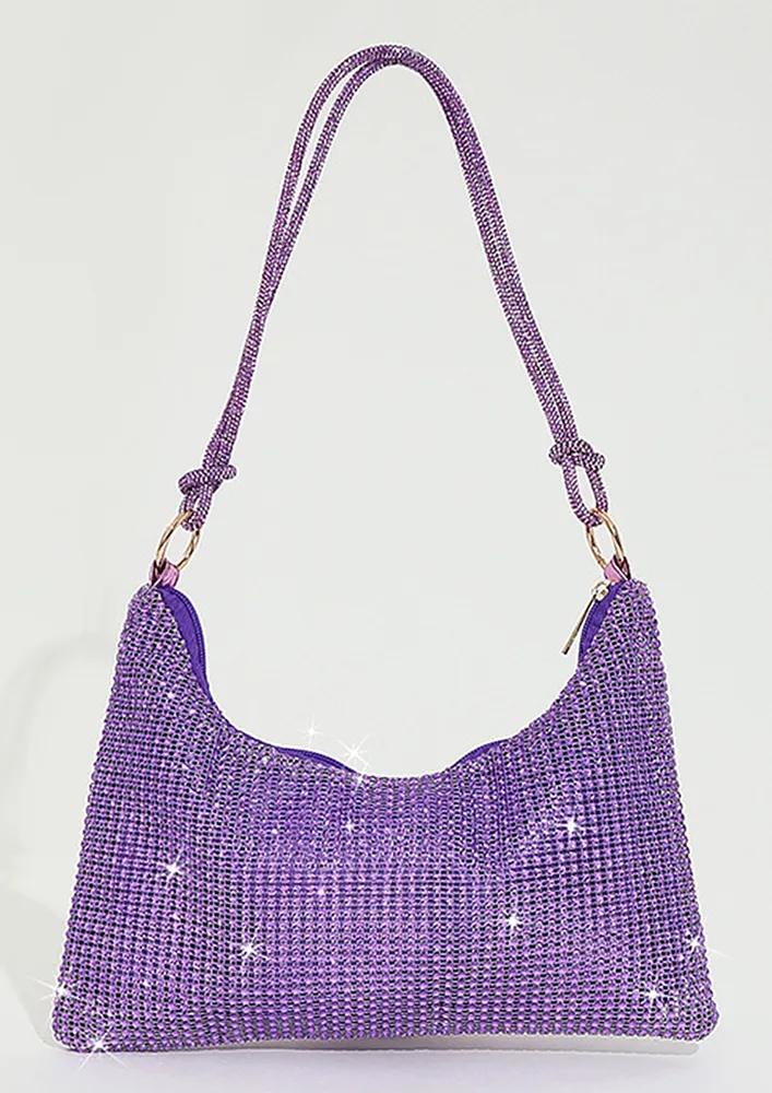 PURPLE RHINESTONES EMBEDDED SHOULDER BAG