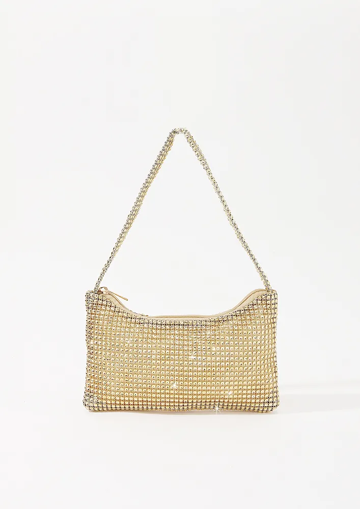 GOLDEN RHINESTONES EMBELLISHED PURSE