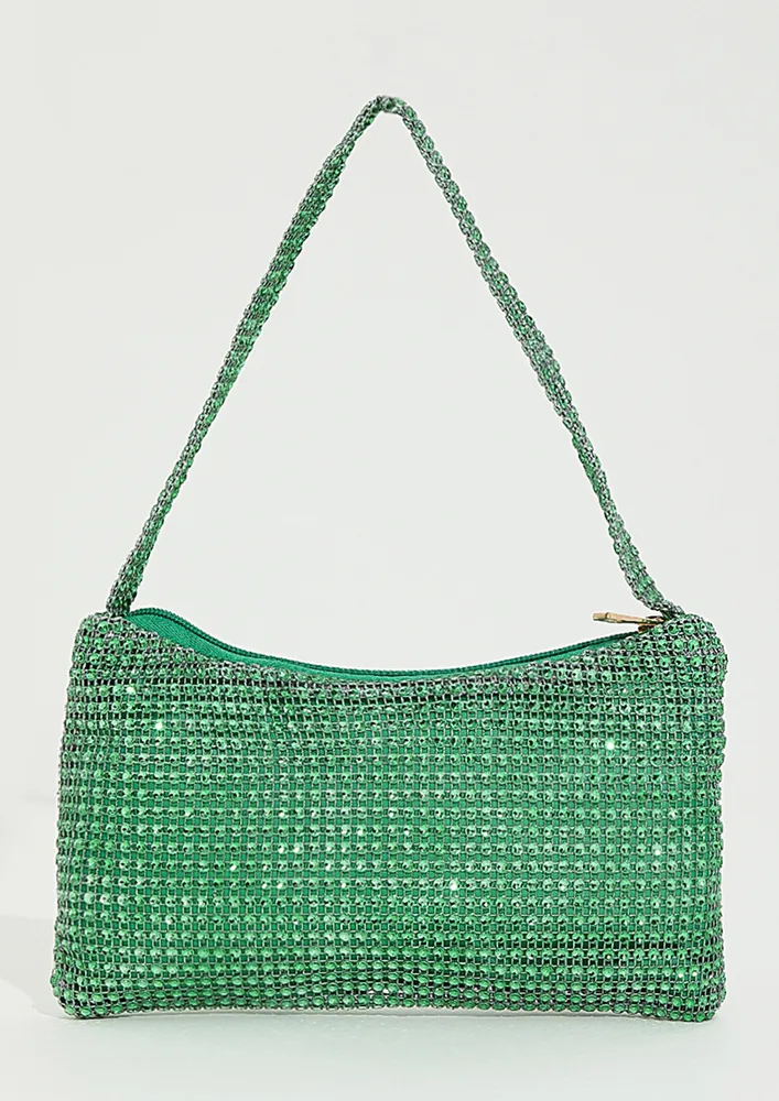 GREEN RHINESTONES EMBELLISHED PURSE