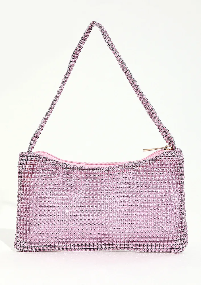 PINK RHINESTONES EMBELLISHED PURSE