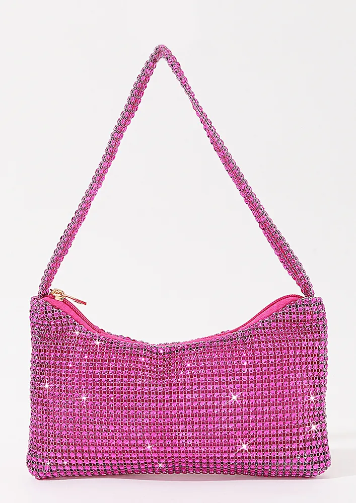 DARK PINK RHINESTONES EMBELLISHED PURSE