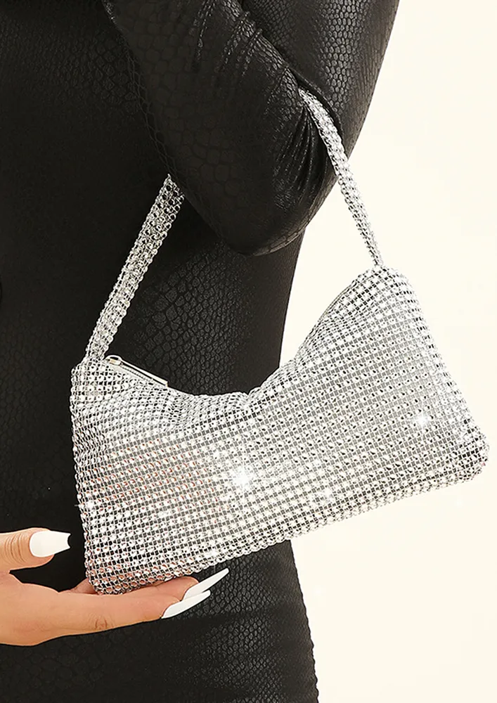 SILVER RHINESTONES EMBELLISHED PURSE