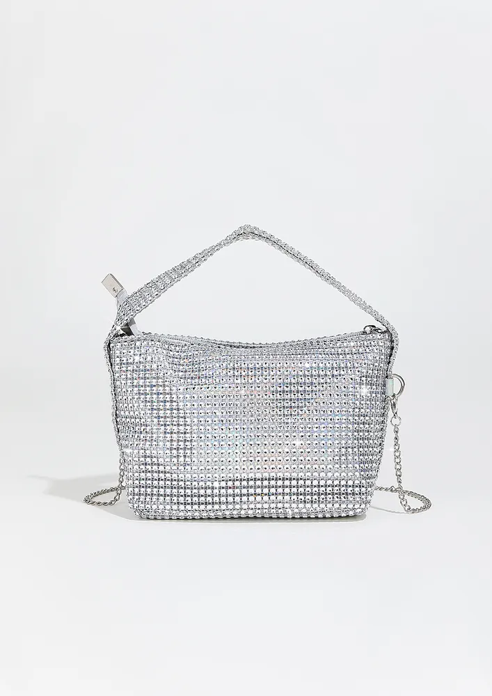 SILVER DOUBLE STRAPS HANDBAG