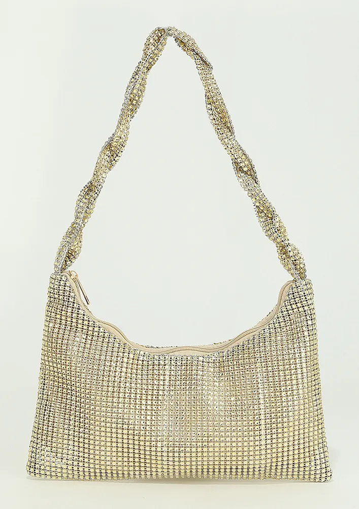 GOLDEN RHINESTONES EMBEDDED HOBO BAG