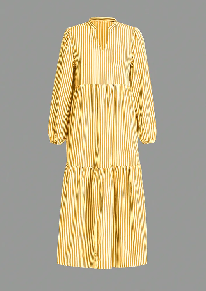 YELLOW STRIPE PATTERN MAXI DRESS