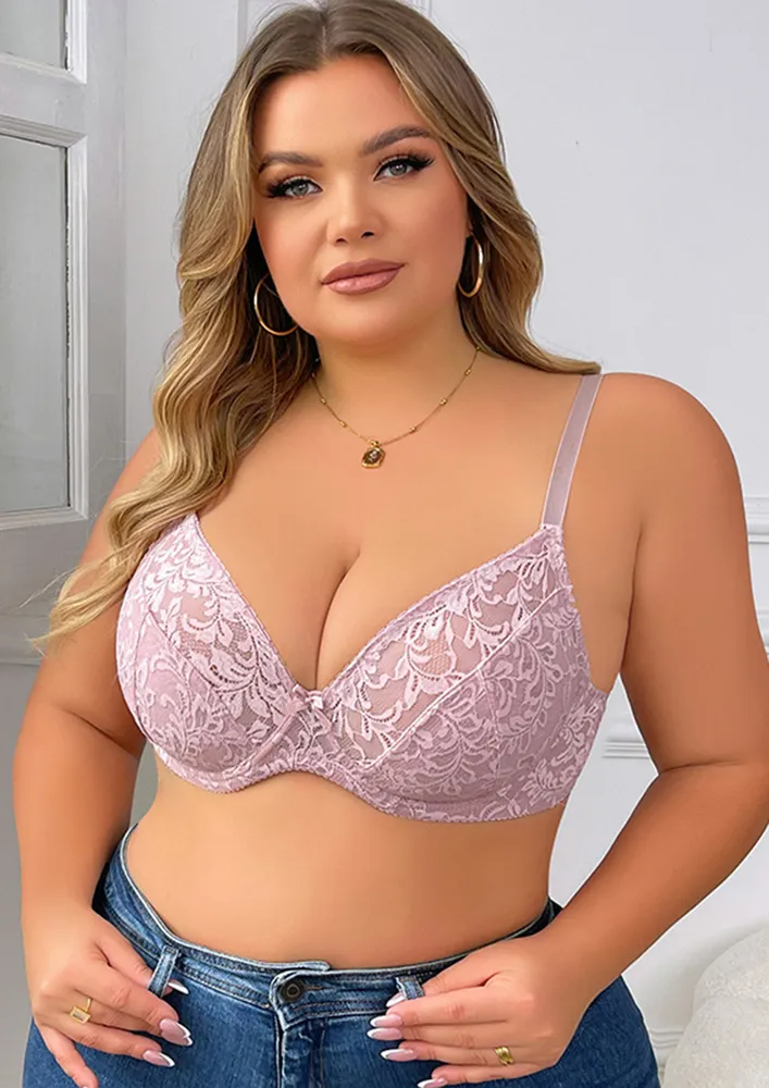 Non-padded Plus Size Pink Lace Bra