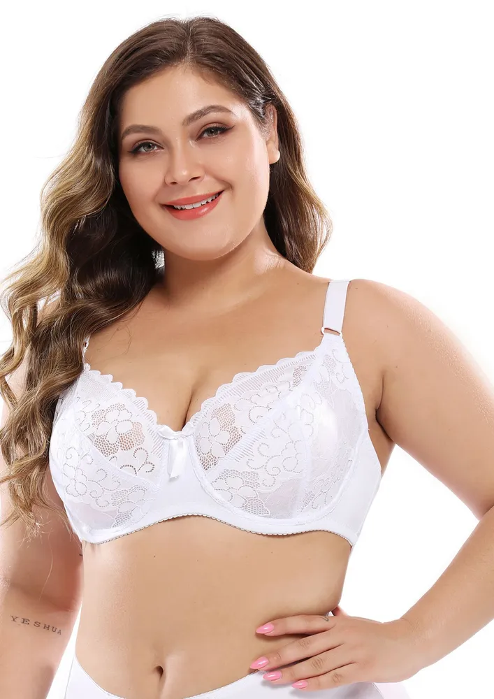 Plus Size White Non-padded Full-coverage Bra