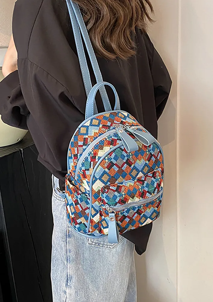 BLUE GEOMETRIC PRINT BACKPACK