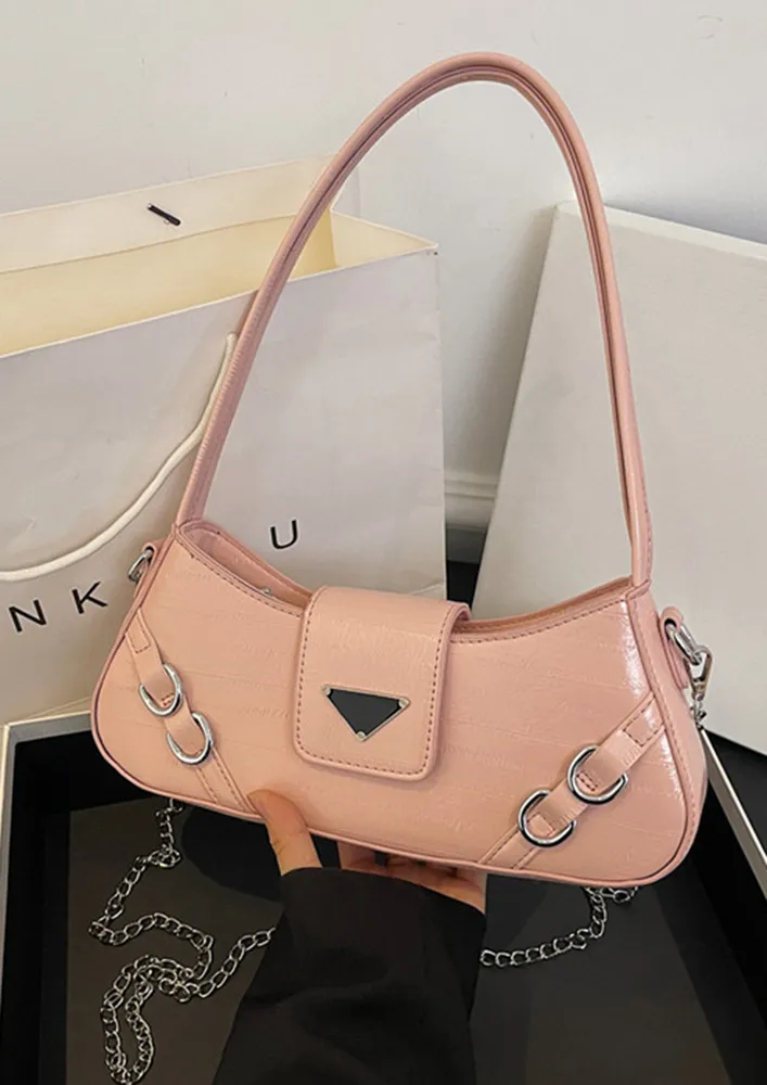 PINK METAL DETAIL SHOULDER BAG