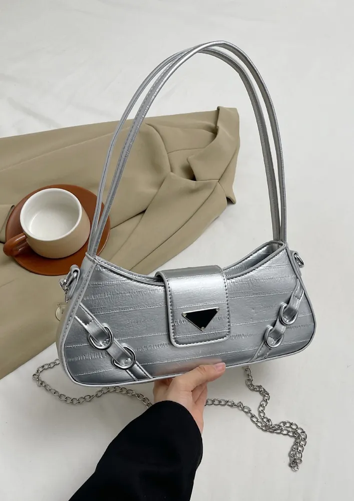 SILVER METAL DETAIL SHOULDER BAG