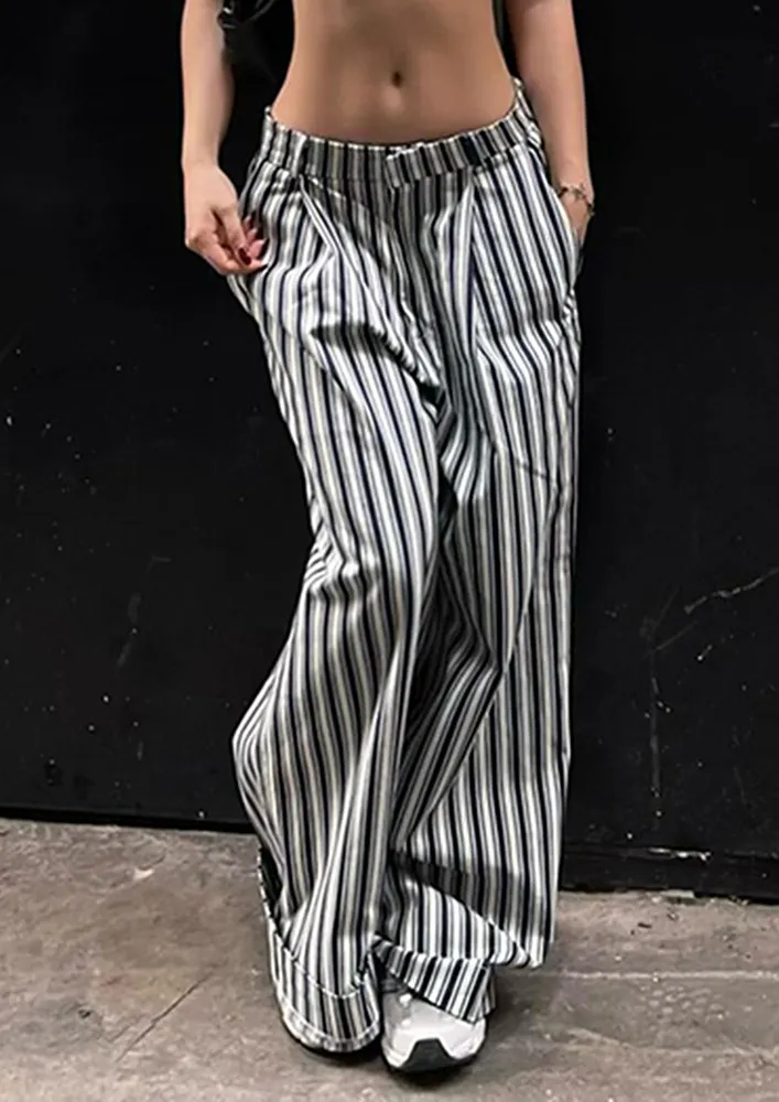 CONTRAST STRIPES PRINT HIGH-WAIST TROUSERS