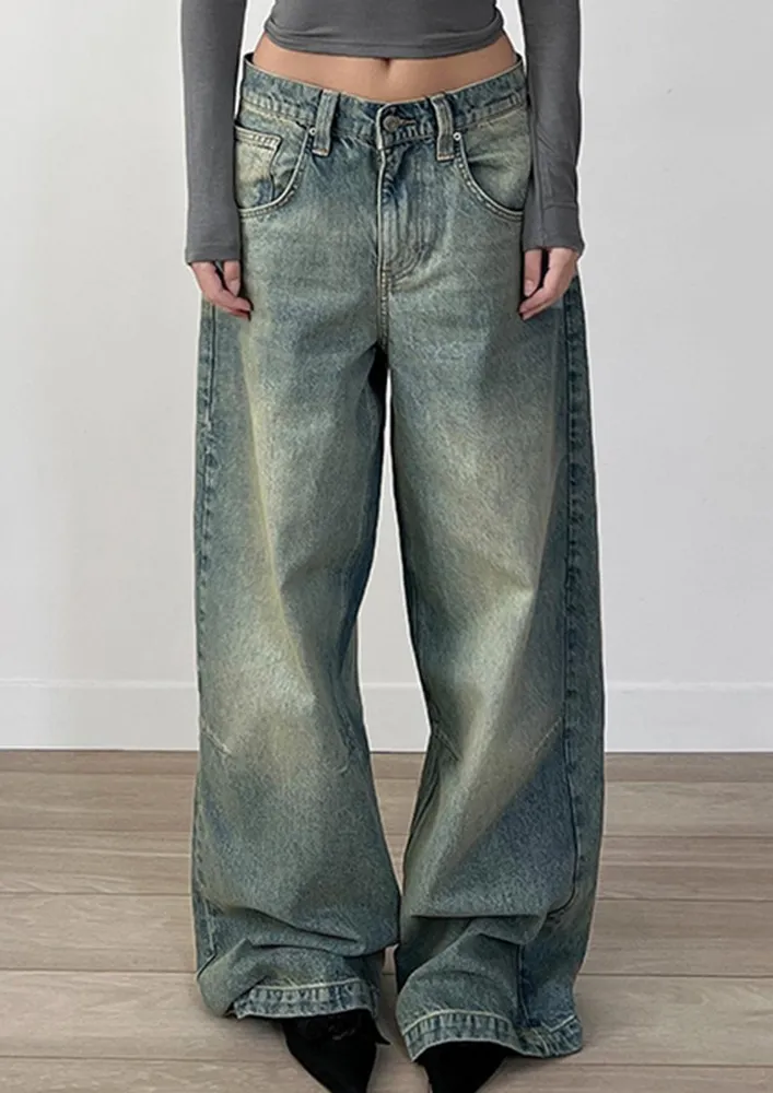 Blue Washed Wide Leg Jeans