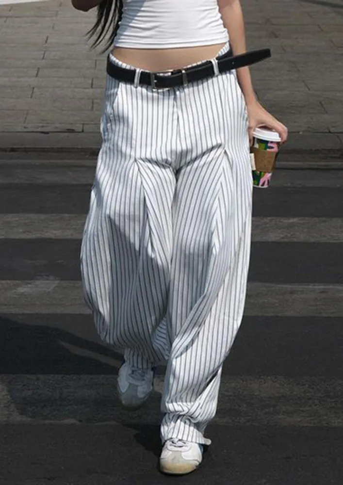 White Pencil Stripe Print Wide Pants