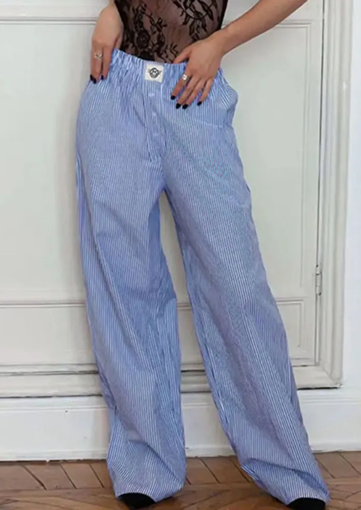 Blue Hairline Stripe Mock-buttoned Pants