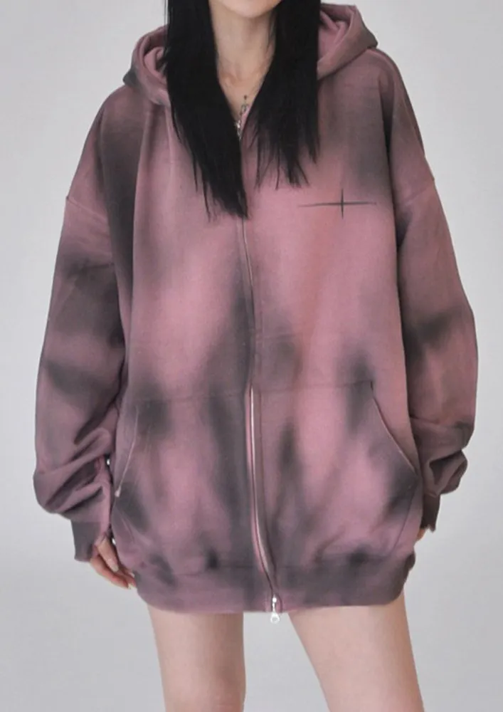 PINK TIE-DYE PRINT LOOSE FIT HOODIE