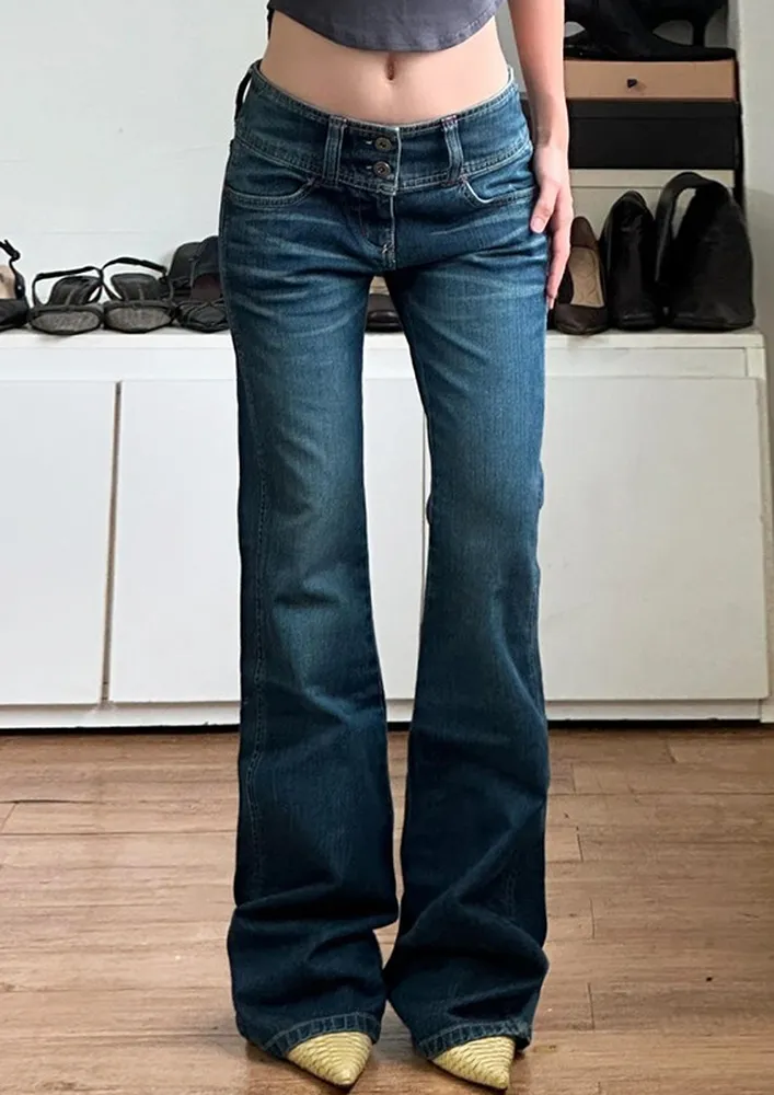 Washed Pattern Flare Fit Jeans