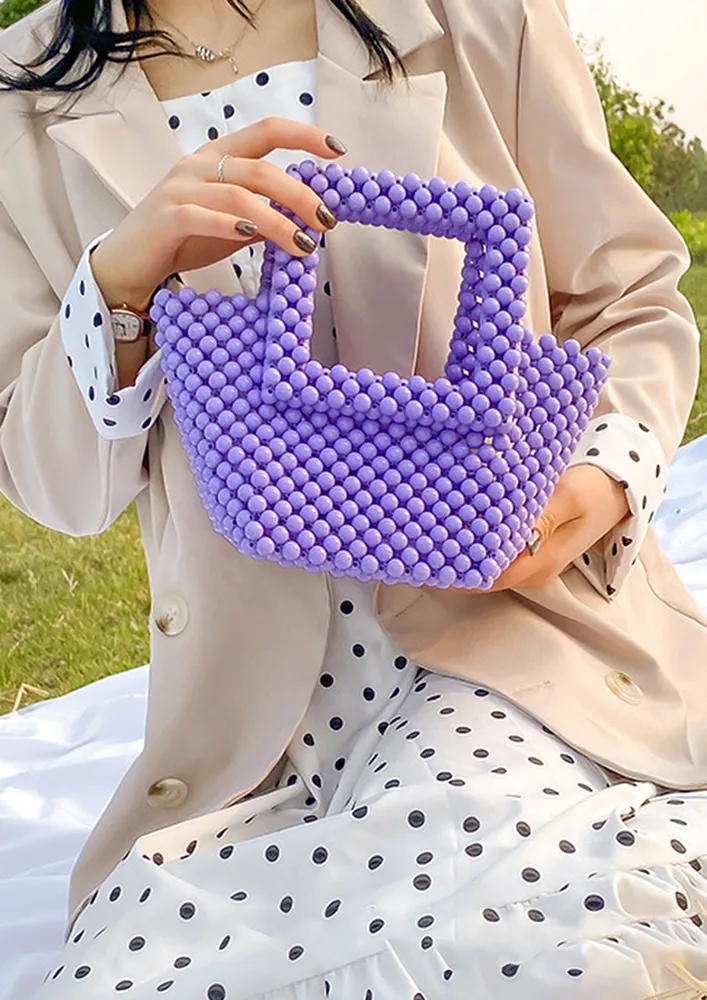 PURPLE ACRYLIC BEADS GEOMETRIC HANDBAG