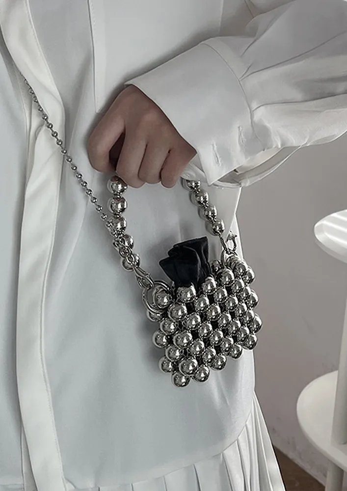 SILVER ACRYLIC BEADS GEOMETRIC HANDBAG