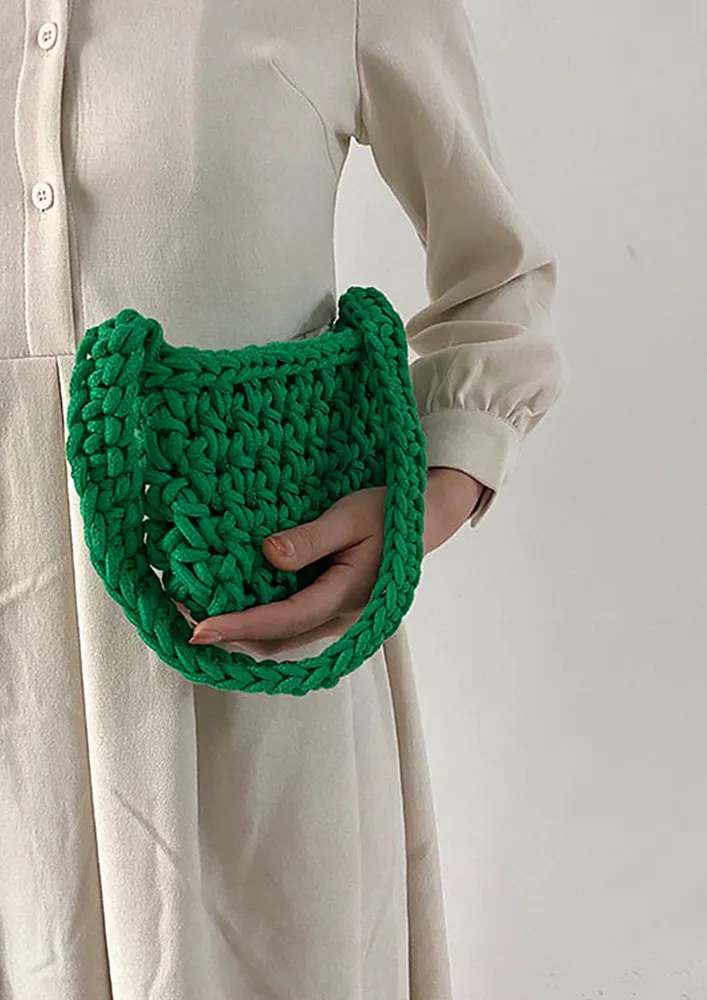 DARK GREEN CROCHETED SHOULDER BAG