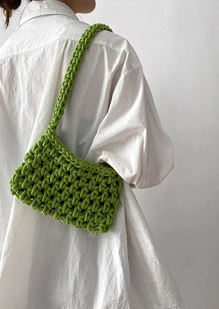 GREEN CROCHETED SHOULDER BAG