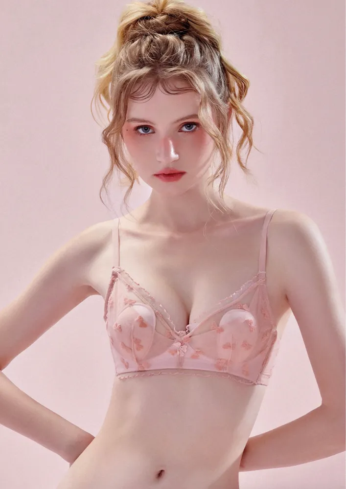 Bow-knot Pink Semi-sheer Bra