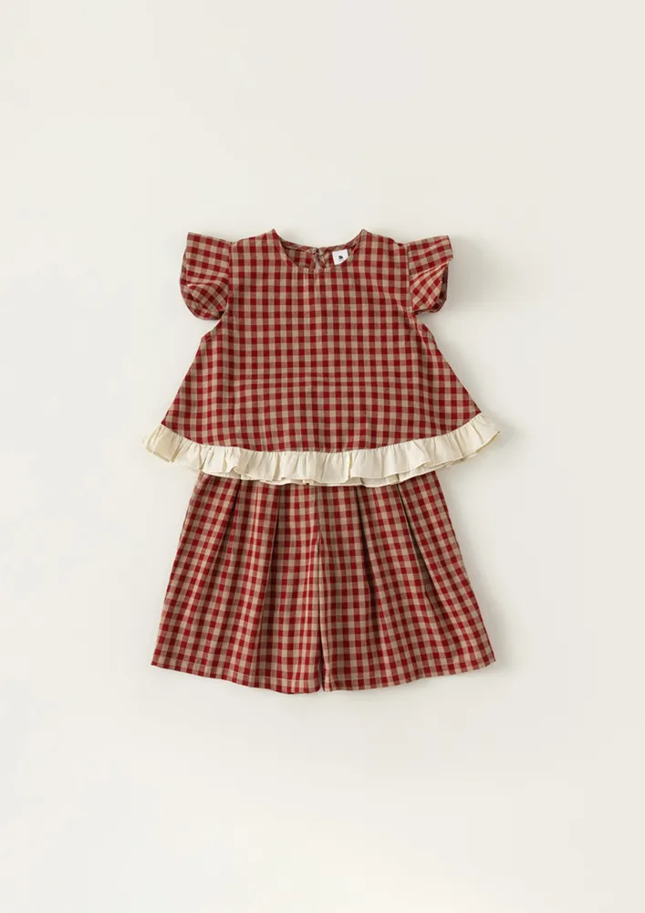 Girls Red Gingham Check 2pc Co-ord Set