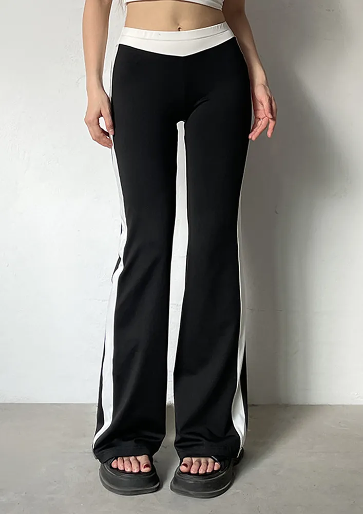 Polyester Blend Contrast Black Bootcut Pants