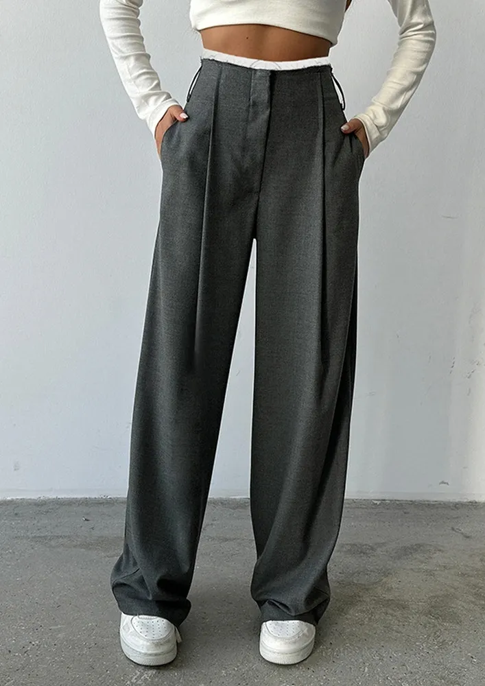 Pleated Grey Tailored Trousers