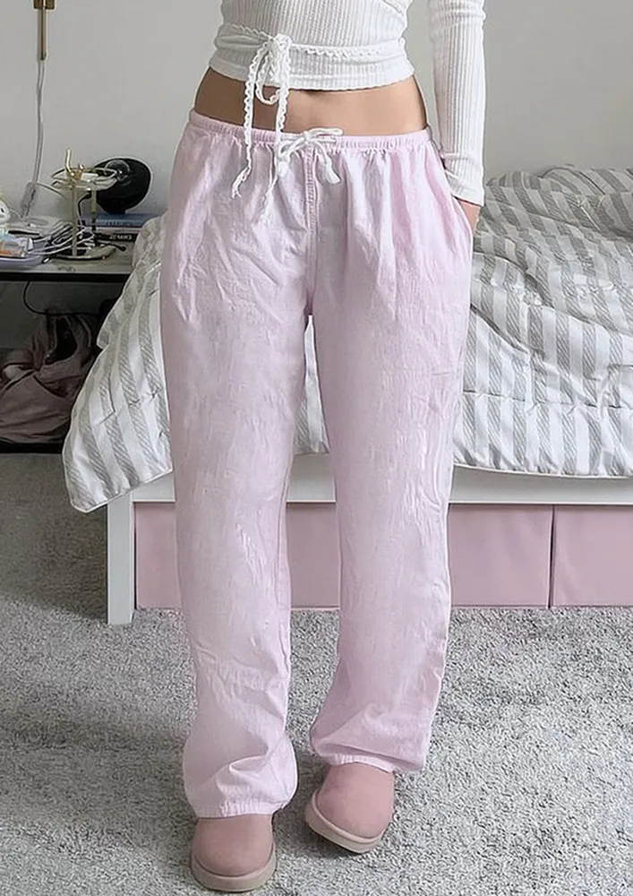 Pink Drawstring Waist Straight Pants